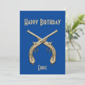 Invitation Gold Crossed Pistols Blue Anniversaire (Debout devant)