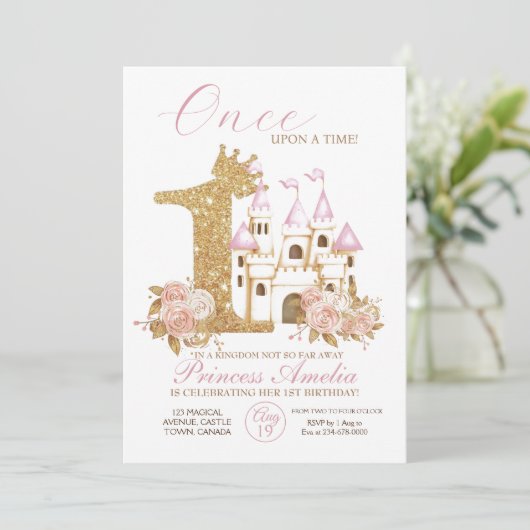 Invitation Gold Crown Castle Princess 1er anniversaire Invi (Debout devant)
