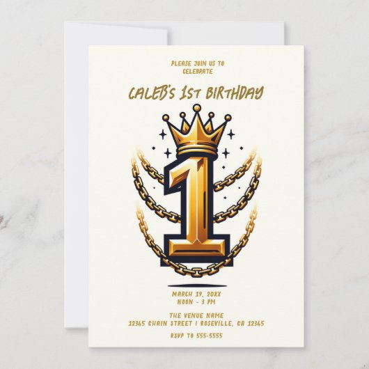 Invitation Gold Crown Chain Drift 1 #1 1er fête d'anniversair (Devant)