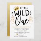 Invitation Gold Crown Our Little Wild One 1er anniversaire (Devant / Derrière)