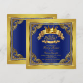 Invitation Gold Crown Royal Blue Gold Prince Baby shower (Devant / Derrière)