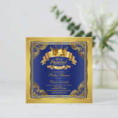 Invitation Gold Crown Royal Blue Gold Prince Baby shower (Debout devant)