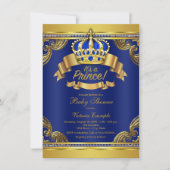 Invitation Gold Crown Royal Blue Prince Boy Baby shower (Devant)