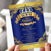 Invitation Gold Crown Royal Blue Prince Boy Baby shower