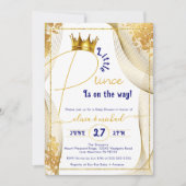 Invitation Gold Crown Royal Blue Prince Boy Baby shower (Devant)