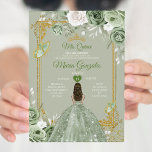 Invitation Gold Crown Sage Green Mis Quince 15 robes Anos<br><div class="desc">Quinceañera Sage Green Gold Crown Robes Invitation Mis Quince 15 Anos,  16e Anniversaire.</div>