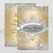 Invitation Gold Crystal Snowflake Princesse Quinceanera (Devant / Derrière)