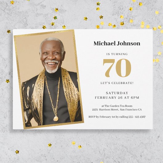 Invitation Gold Custom Modern Photo simple 70e anniversaire