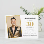 Invitation Gold Custom Photo Moderne Simple 30e anniversaire (Debout devant)