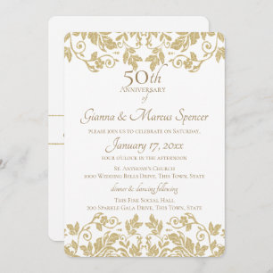 Invitation Gold Damask 50th Anniversary