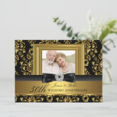 Invitation Gold Damask & Bow Photo 50th Mariage Anniversary (Debout devant)