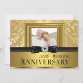 Invitation Gold Damask Bow Photo 50th Mariage Anniversary 4 (Devant)