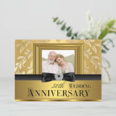 Invitation Gold Damask Bow Photo 50th Mariage Anniversary 4 (Debout devant)