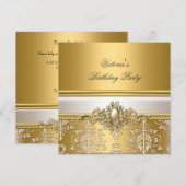 Invitation Gold Damask Crème blanche Anniversaire Party Pearl (Devant / Derrière)