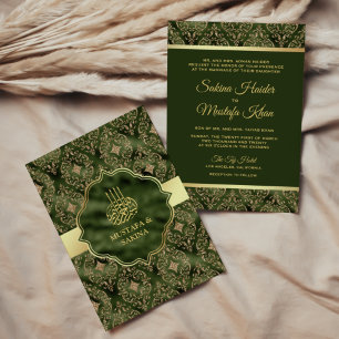 Invitation Gold Damask Hunter Green Islam Mariage musulman