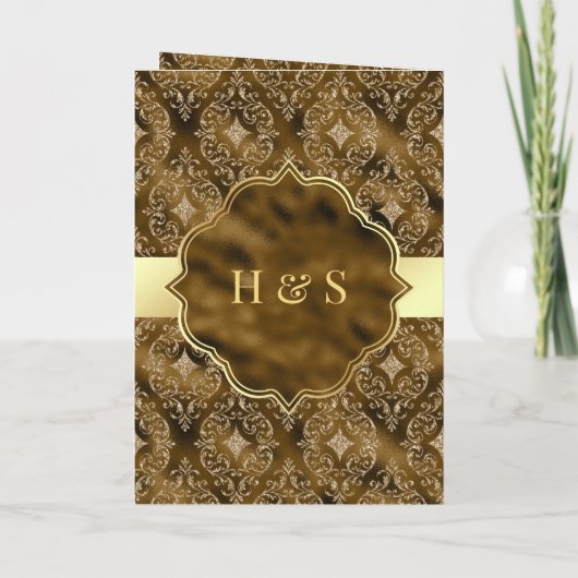 Invitation Gold Damask Moss Brown musulman musulman Mariage (Dos)