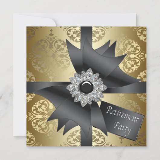 Invitation Gold Damask Parti de retraite des femmes (Devant)