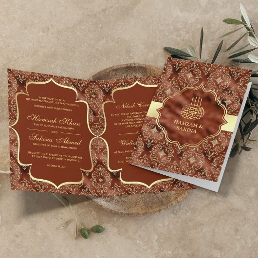 Invitation Gold Damask rouille Orange musulman musulman Maria