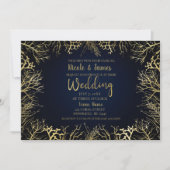 Invitation Gold & Dark Navy Blue Elegant Coral Mariage (Devant)