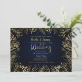 Invitation Gold & Dark Navy Blue Elegant Coral Mariage (Debout devant)
