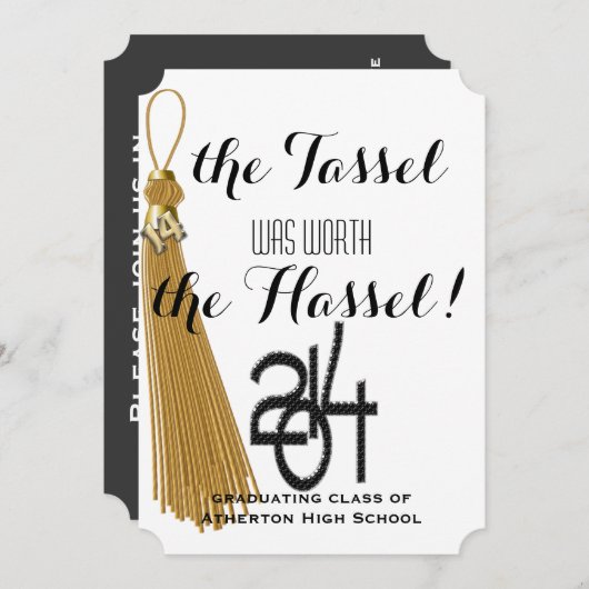 Invitation Gold Dated Tassel Worth the Hassle Graduation (Devant / Derrière)