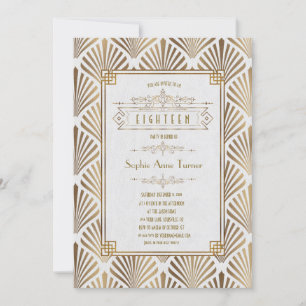 Invitation Gold de luxe Art déco Great Gatsby 18e anniversair