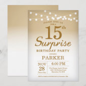 Invitation Gold de surprise 15e anniversaire (Devant / Derrière)