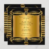 Invitation Gold Deco Black Stripe Pearl fête d'anniversaire (Devant / Derrière)