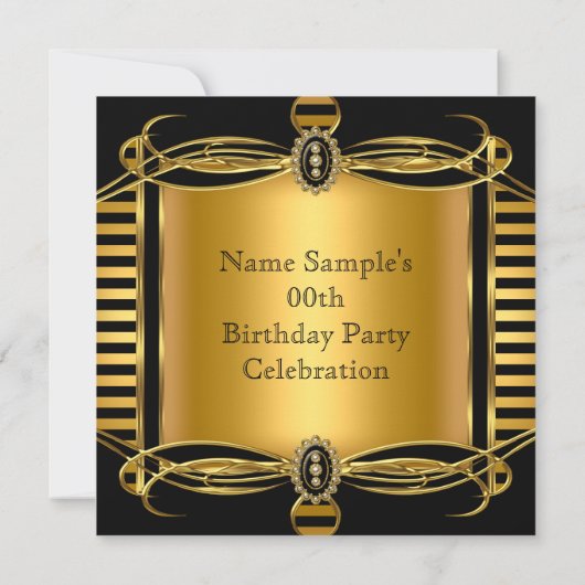 Invitation Gold Deco Black Stripe Pearl fête d'anniversaire (Dos)