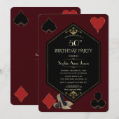 Invitation Gold Deep Burgundy Art Deco Gatsby Casino Birthday (Devant / Derrière)
