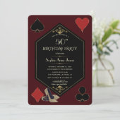 Invitation Gold Deep Burgundy Art Deco Gatsby Casino Birthday (Debout devant)