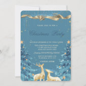 Invitation Gold Deer, Blue Pine Trees Noël Compagnie (Devant)