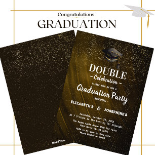 Invitation Gold Deux diplômés Double Graduation Party 2025