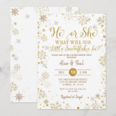 Invitation Gold d'hiver Il ou elle Fête de révélation de genr (Devant / Derrière)