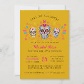 Invitation Gold Dia de los Muertos Crâne fête d'anniversaire (Devant)