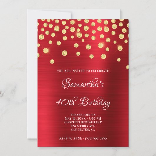 Invitation Gold Diamant Confetti Rouge Foil Satin Ombre (Devant)