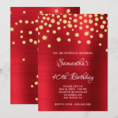 Invitation Gold Diamant Confetti Rouge Foil Satin Ombre (Devant / Derrière)