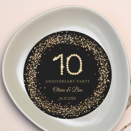 Invitation Gold Diamond 10th Anniversary charger plate insert