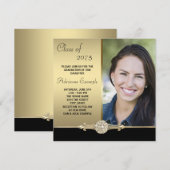 Invitation Gold Diamond Black and Gold Photo Graduation (Devant / Derrière)