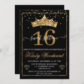 Invitation Gold Diamond Confetti Tiara Sweet 16 (Devant / Derrière)