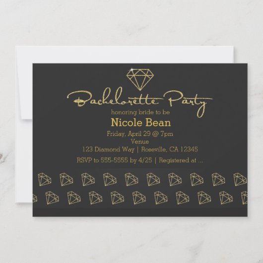 Invitation Gold Diamond Design moderne Bachelorette Party (Devant)
