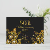 Invitation Gold Diamond Floral Swirl 50e Anniversaire RSVP (Debout devant)