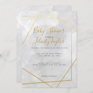 Invitation Gold Diamond Gray Aquarelle Baby shower