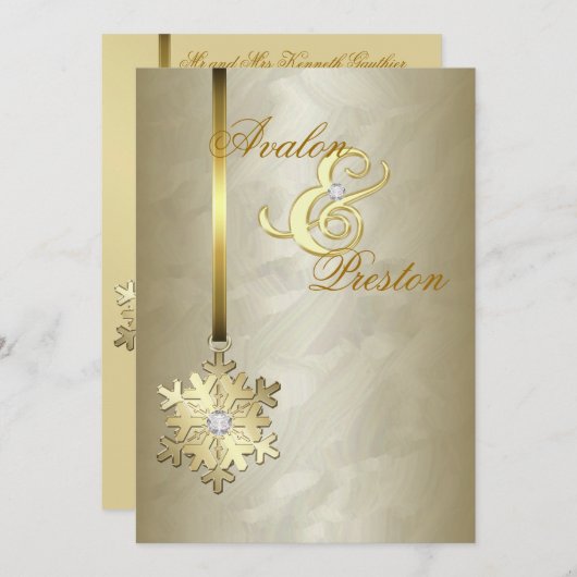 Invitation Gold Diamond Snowflake Gold Foil (Devant / Derrière)