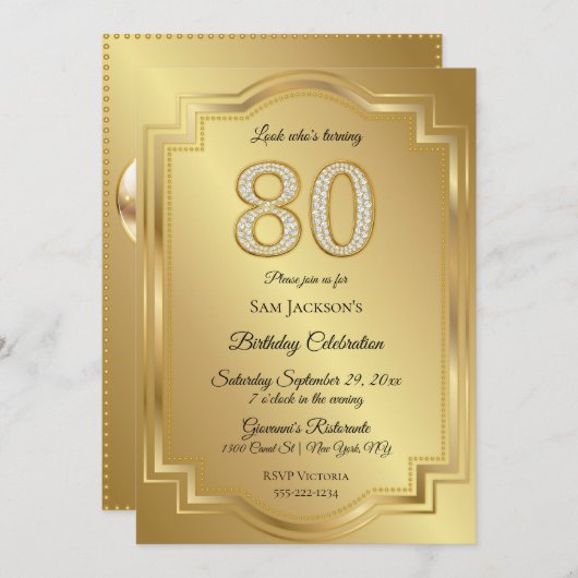 Invitation Gold & Diamonds 80e anniversaire (Devant / Derrière)