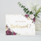 Invitation Gold Diamonds Bourgogne Floral Bridesmaid Card (Debout devant)