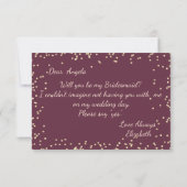 Invitation Gold Diamonds Bourgogne Floral Bridesmaid Card (Dos)