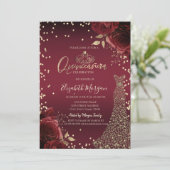 Invitation Gold Diamonds Dress Dark Red Roses  Quinceañera (Debout devant)