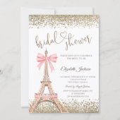 Invitation Gold Diamonds Eiffel Tower Bow Bridal Shower  (Devant)