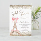 Invitation Gold Diamonds Eiffel Tower Bow Bridal Shower  (Debout devant)